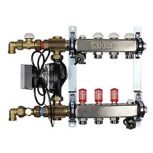 COMPACTFLOOR Light SK, виконання без насосу. 12 відводів. Готовий до монтажу модуль регулювання систем підлогового опалення, підключення знизу з відводом під кутом 90&deg;.