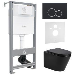Комплект: NEMO BLACK Rimless унітаз підвісний матовий, сидіння Slim slow-closing, VOLLE MASTER EVO інсталяція 3в1, клавіша чорна VISO
